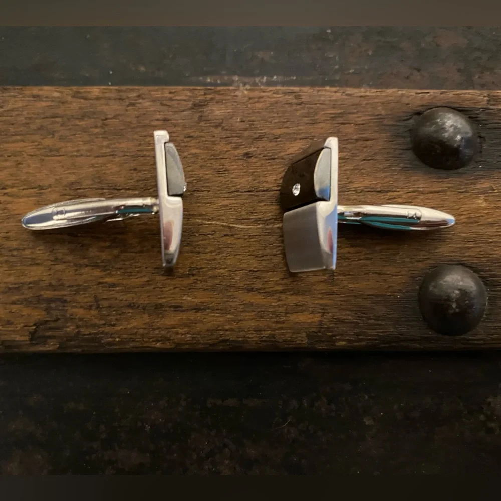 Cuff links two toned with diamond stud in each ~